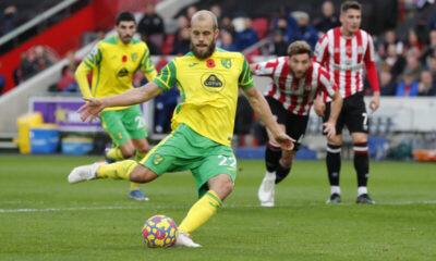 Brentford v Norwich City Premier League Teemu Pukki of Norwich scores his sides 2nd goal from the penalty spot during th
