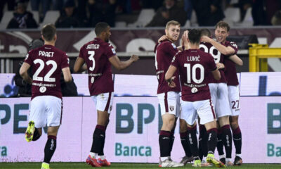 Torino FC v Udinese Calcio - Serie A Josip Brekalo of Torino FC celebrates with his teammates after scoring a goal durin